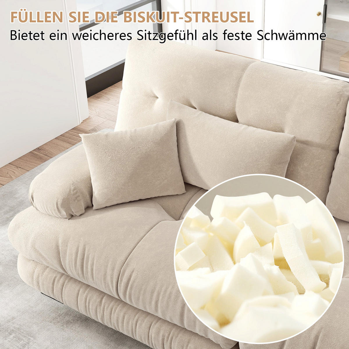 2-SITZER-SOFA aus chenille wolken-design & massivholzrahmen - Beige, Textil (77/81/220cm) - Urban Meuble
