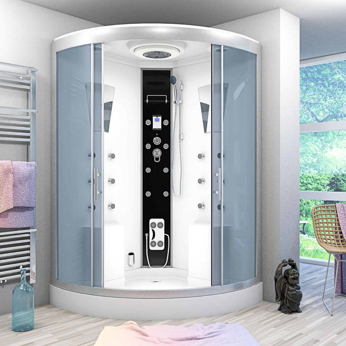 ACQUAVAPORE Dampfdusche Sauna Dusche Duschkabine D26-EH-EC-EA 130x130 cm MIT 2K Scheiben Versiegelung - Weiß, Glas/Kunststoff (130/130/220cm) - AcquaVapore by Sandra Jentho