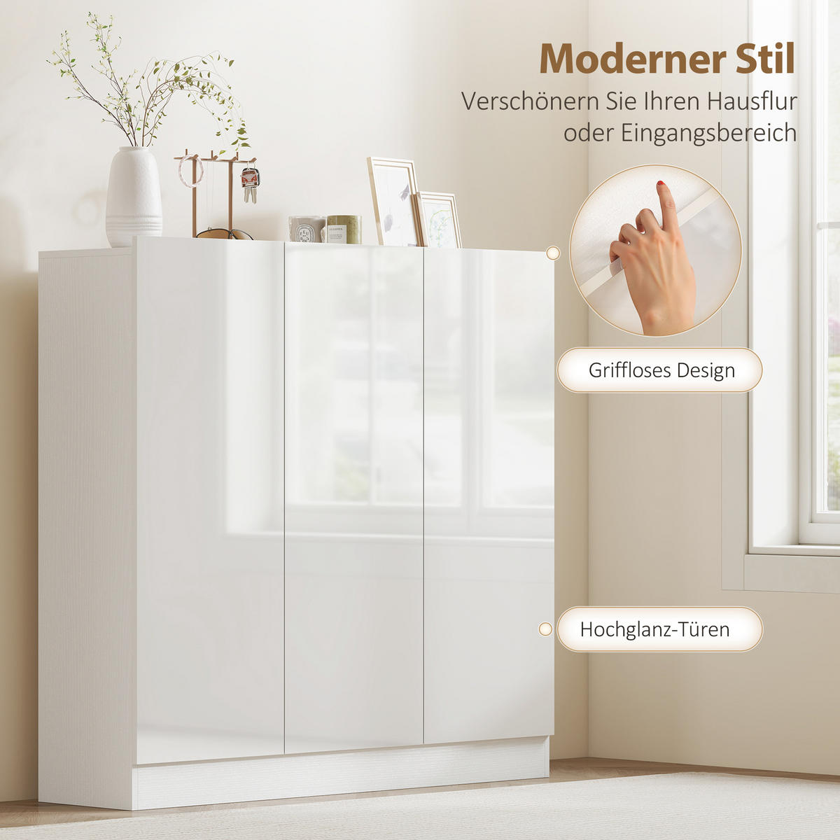 SCHUHSCHRANK, Schuhregal mit Verstellbaren Ablagen, Belüftungslöchern, Weiß - Weiß Hochglanz/Weiß, Holzwerkstoff (34/108.5/106.4cm) - HOMCOM