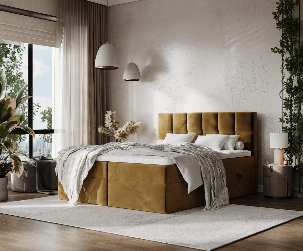 POSTEL BOXSPRING VARENO 180/200 Medově žlutá - černá/med, kov/dřevo (180/200cm) - AltaBeds