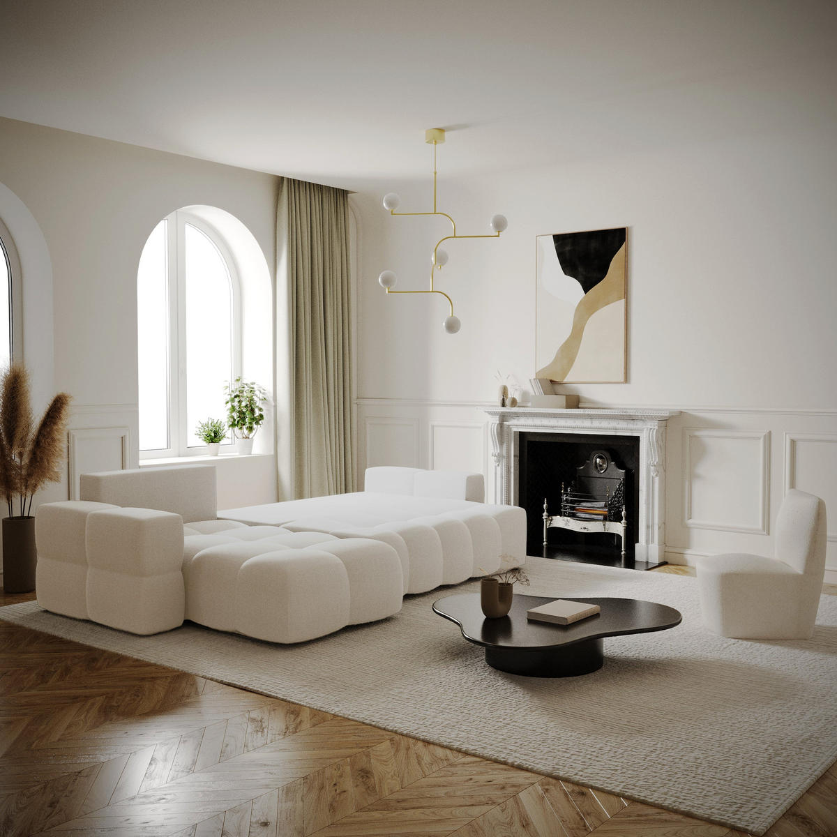 ECKSOFA LINKS SCHLAFSOFA Mit Stauraum Stoff creme 286 cm - Creme, Textil (169/286cm) - Sia Home