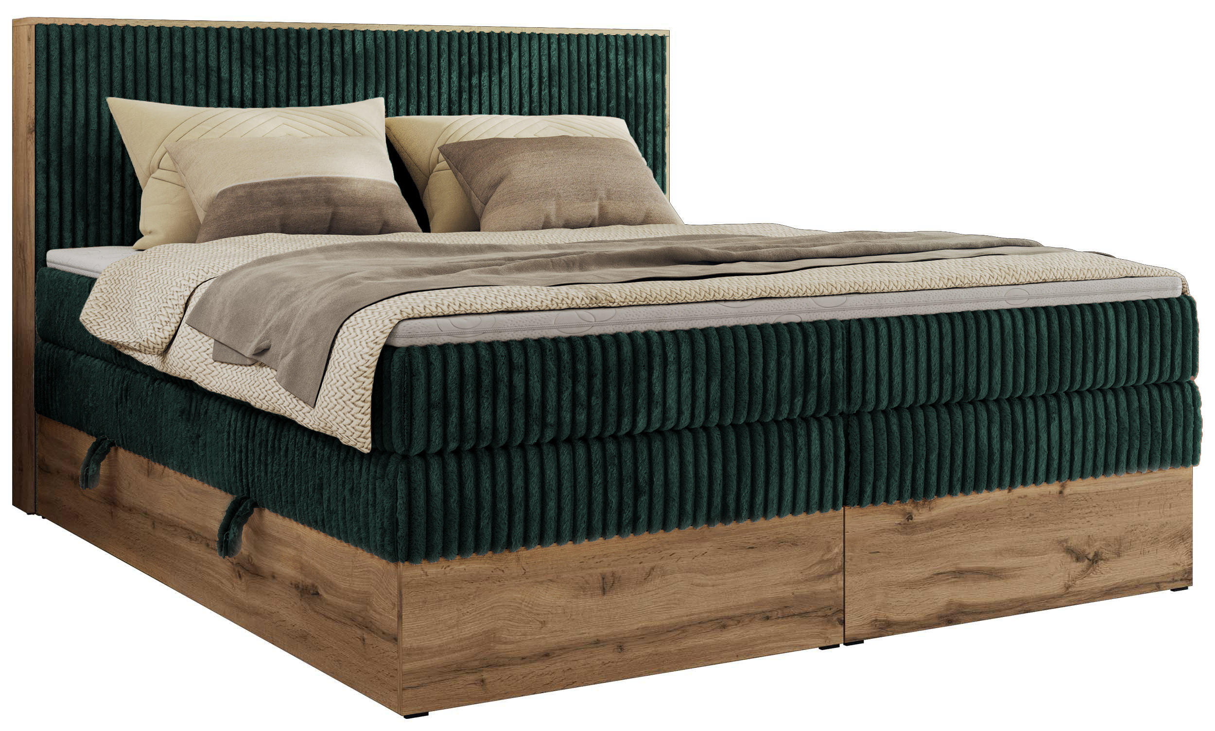 MKS POSTEL BOXSPRING WOOD CLASSIC KING 180/200 - Tmavě zelená Manšestr - H3