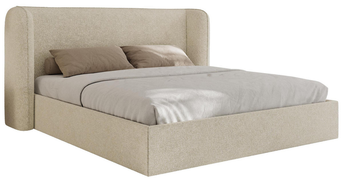 POLSTERBETT EMORA CLASSIC 160/200 - Creme Strukture - Schaum-Matratze - Creme, Textil (160/200cm) - MKS