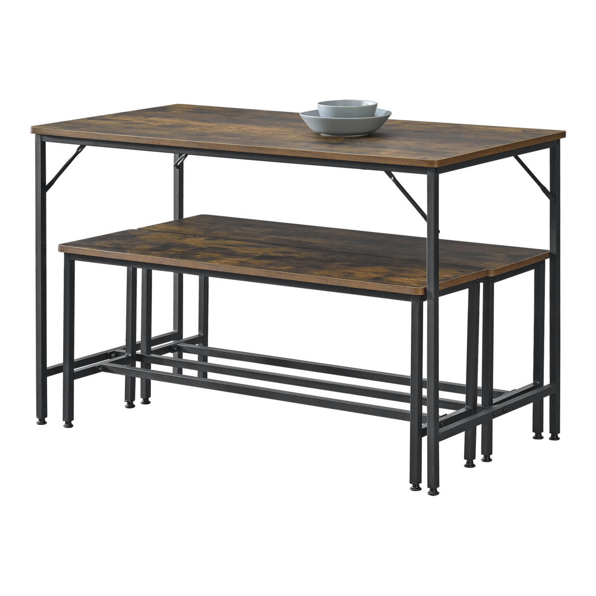 TISCHGRUPPE Pajala - Dunkelbraun/Schwarz, Holzwerkstoff/Metall (120/75/60cm) - [en.casa]