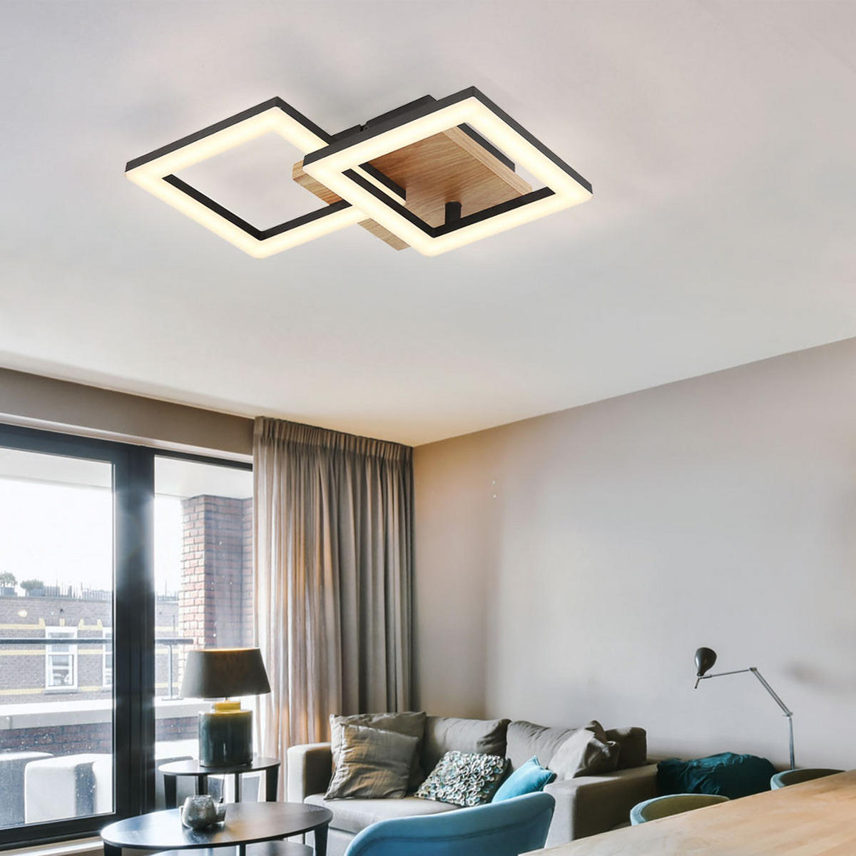 LED DECKENLEUCHTE KERRY Braun Holzoptik - Braun, Holz (46/22.5/7cm) - Globo Lighting