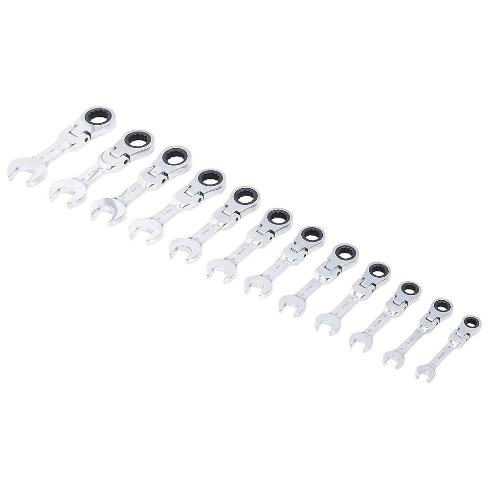 RATSCHENRING-MAULSCHLÜSSEL-SATZ, extra kurz, 12-teilig, 8-19 mm - Multicolor, Kunststoff (230/80/80cm) - BGS technic