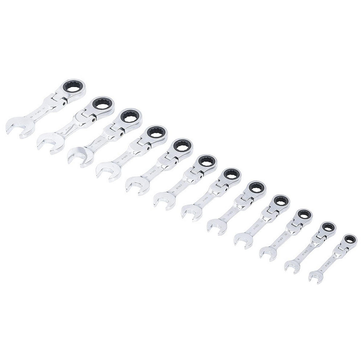 RATSCHENRING-MAULSCHLÜSSEL-SATZ, extra kurz, 12-teilig, 8-19 mm - Multicolor, Kunststoff (230/80/80cm) - BGS technic