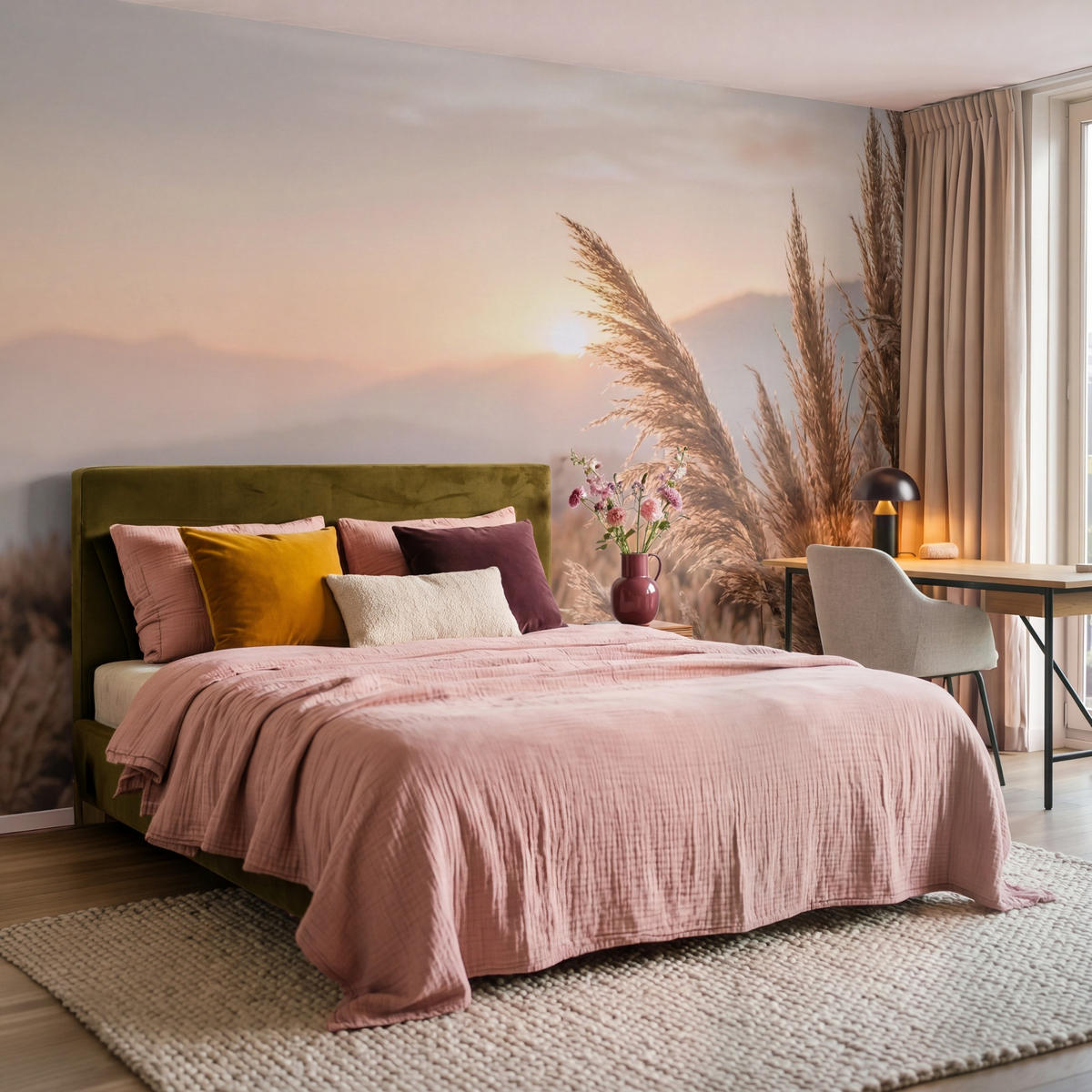 TAPETE - Gras - Feld - Sonne - Natur - 300x200 cm - Sandfarben, Papier (300/200cm) - OnlyWow