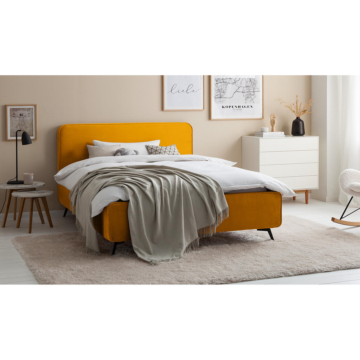 POLSTERBETT - Gelb, Textil (200/200cm) - home24