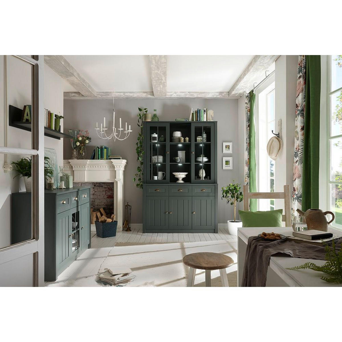 BUFFET Athen-61 - Grün, Holzwerkstoff (130/196/43cm) - Lomado