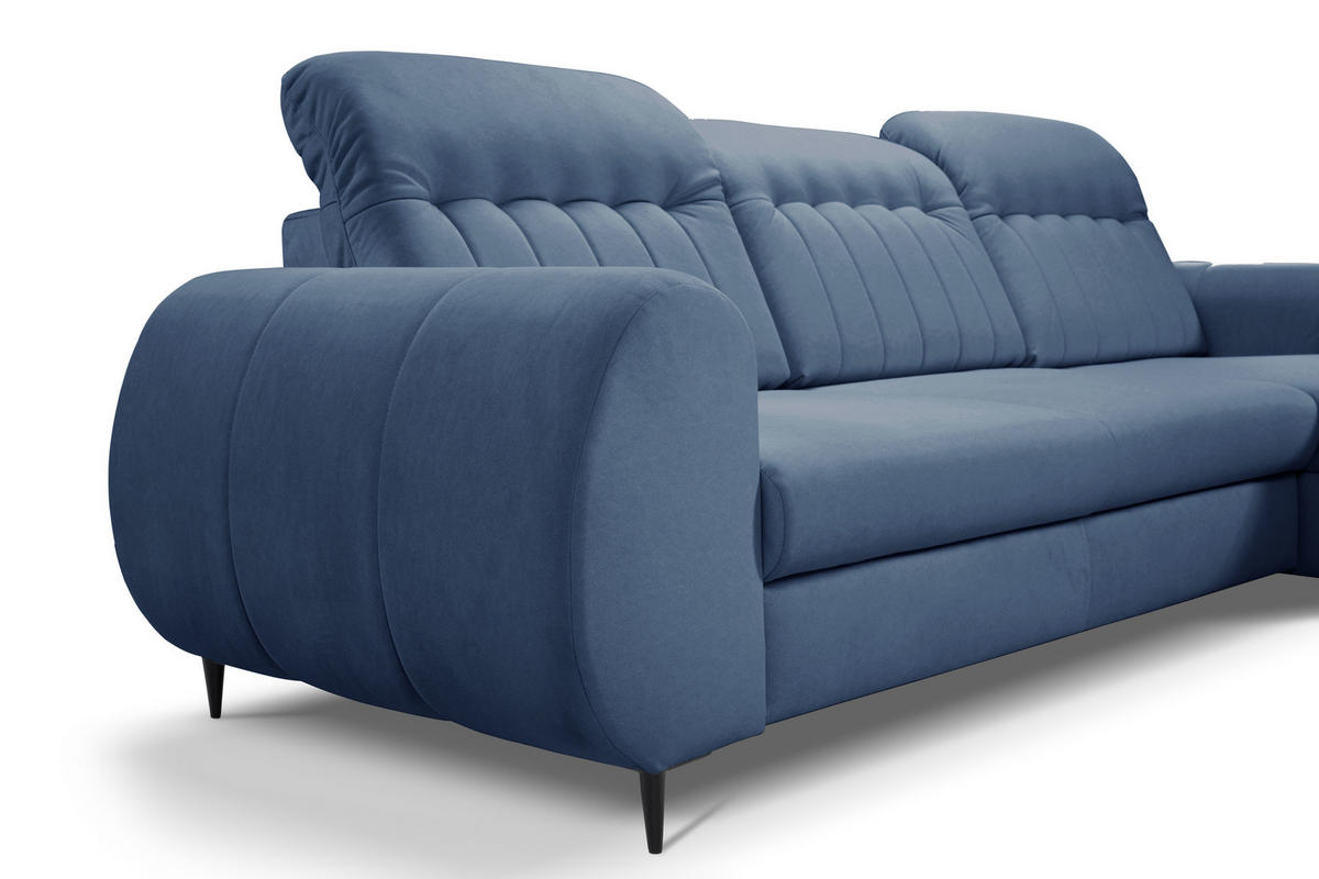 ECKSOFA PURO R-S Dunkelblau Plüsch-Stoff mit Schlaffunktion - Dunkelblau, Holz (275/166cm) - MASSENO