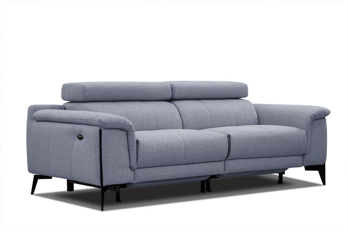 RELAXSOFA MATERA 3-Sitzer mit 2 Relaxfunktionen, hellblau - Schwarz/Hellblau, Holzwerkstoff/Textil (212/82/103cm) - Courtois Laville