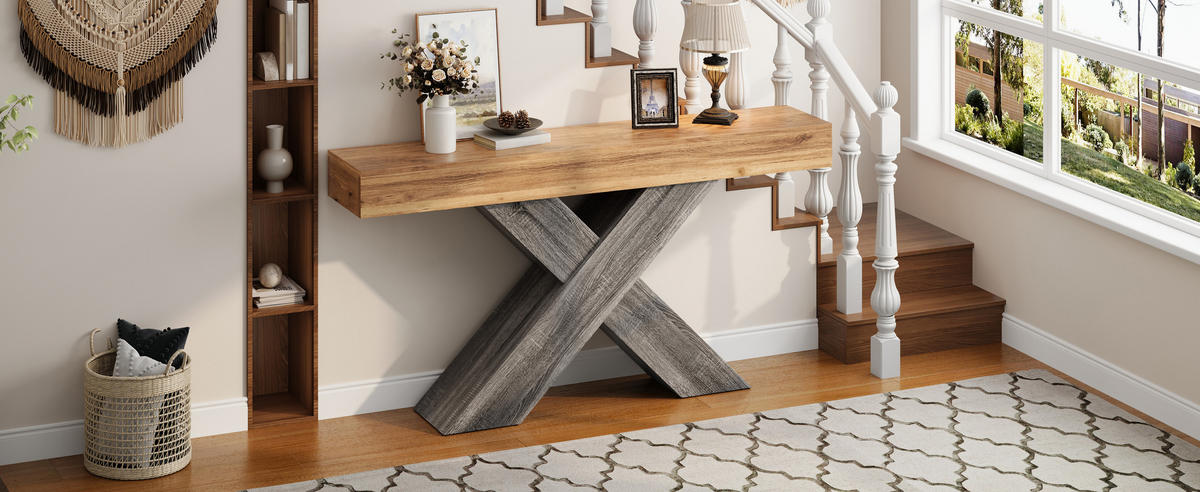 KONSOLENTISCH X Beine Holzoptik schmal - Naturfarben, Holzwerkstoff (30/140/80cm) - Fortuna Lai