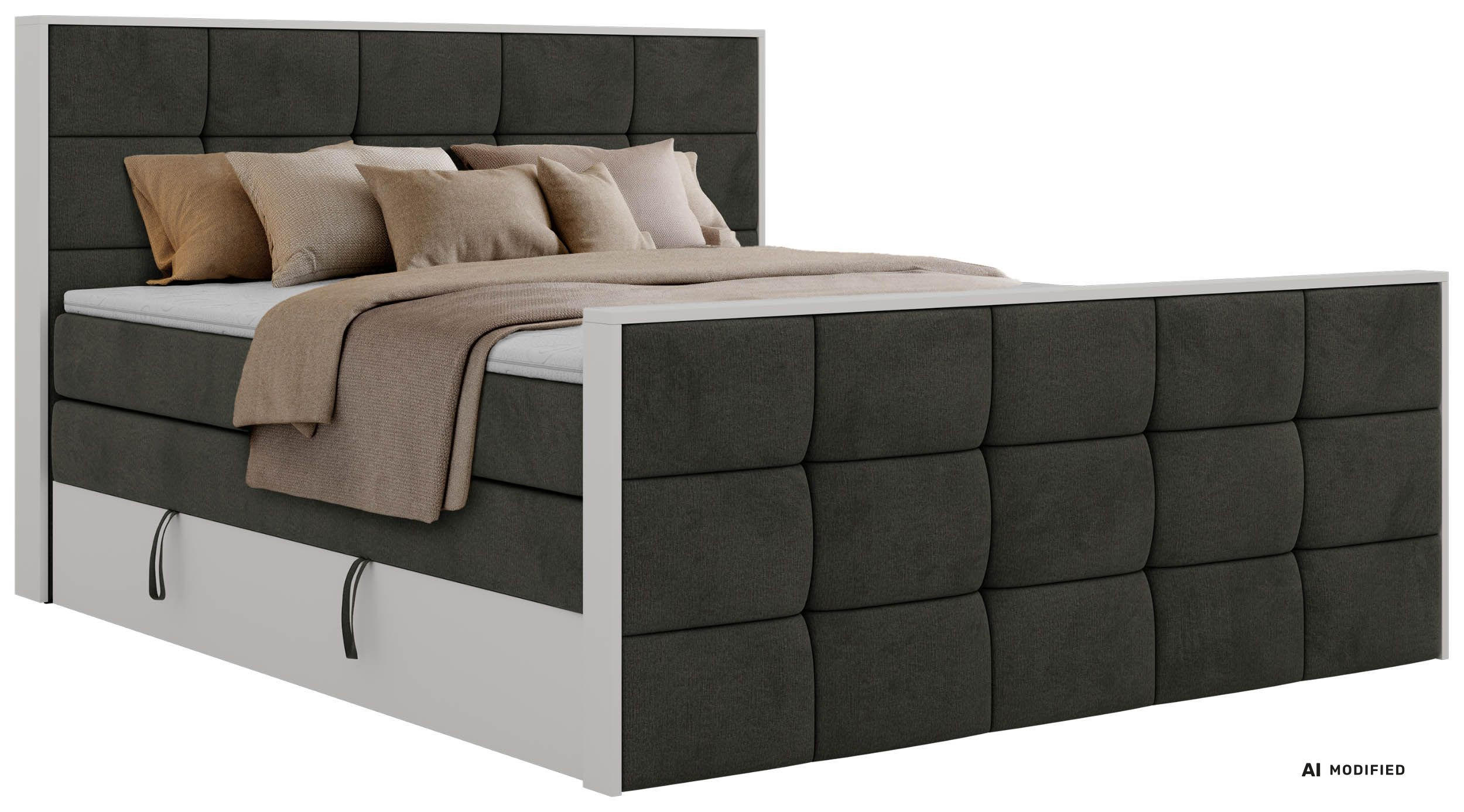 BOXSPRINGBETT ALVIT KING DUO 200/200 - Dunkelgrau Velvet - Topper Visco - H3 - Dunkelgrau/Anthrazit, Kunststoff/Textil (200/200cm) - MKS