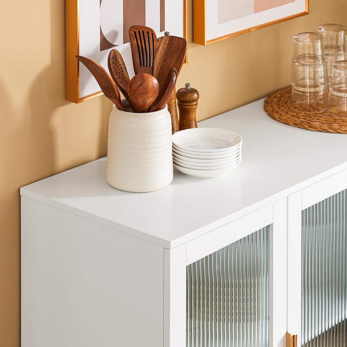 VITRINE Weiß - Goldfarben/Weiß, Glas/Holzwerkstoff (108/85/40cm) - SoBuy