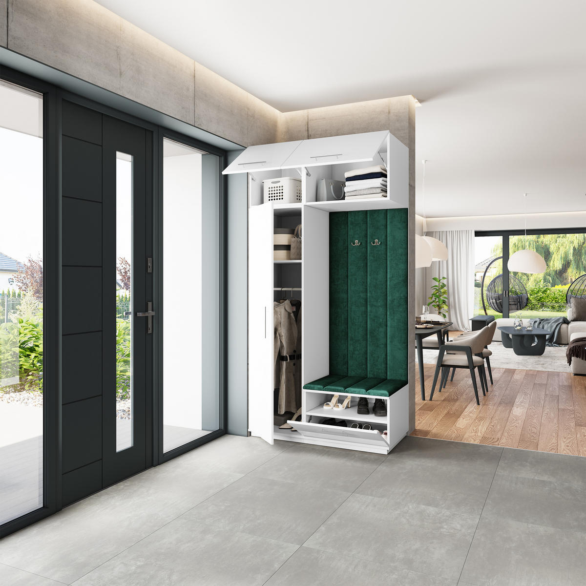 GARDEROBENSCHRANK REMA 120/240/60 cm Modern Garderobe-Set Weiß - Weiß/Grün, Holzwerkstoff (120/240/60cm) - MASSENO