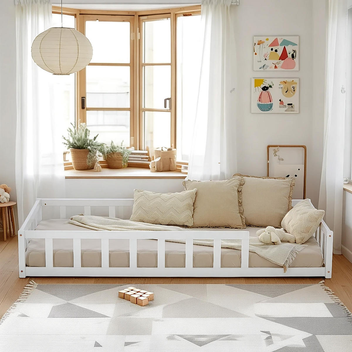 BODENBETT weiß 90x200 cm mit Lattenrost + Matratze - Weiß, Holz (90/200cm) - Homestyle4u