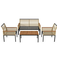GARTENLOUNGE-SET mit 2 Sesseln, Doppelsofa und Tisch aus Polyrattan mit Akazienholz, Beige - Beige, Metall - Redom