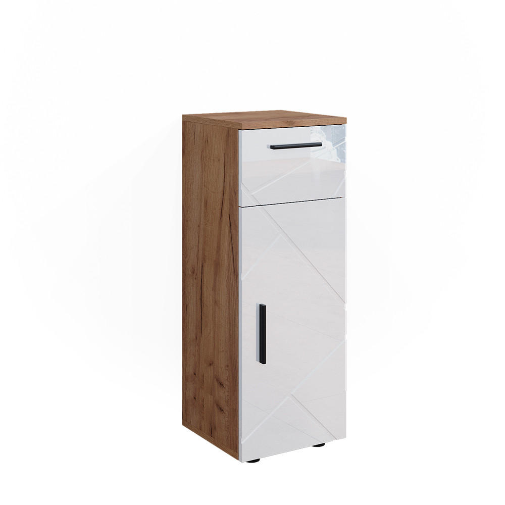 MIDISCHRANK Irma Eiche 30 x 81 cm - Weiß Hochglanz, Holzwerkstoff (30/81/30cm) - Vicco