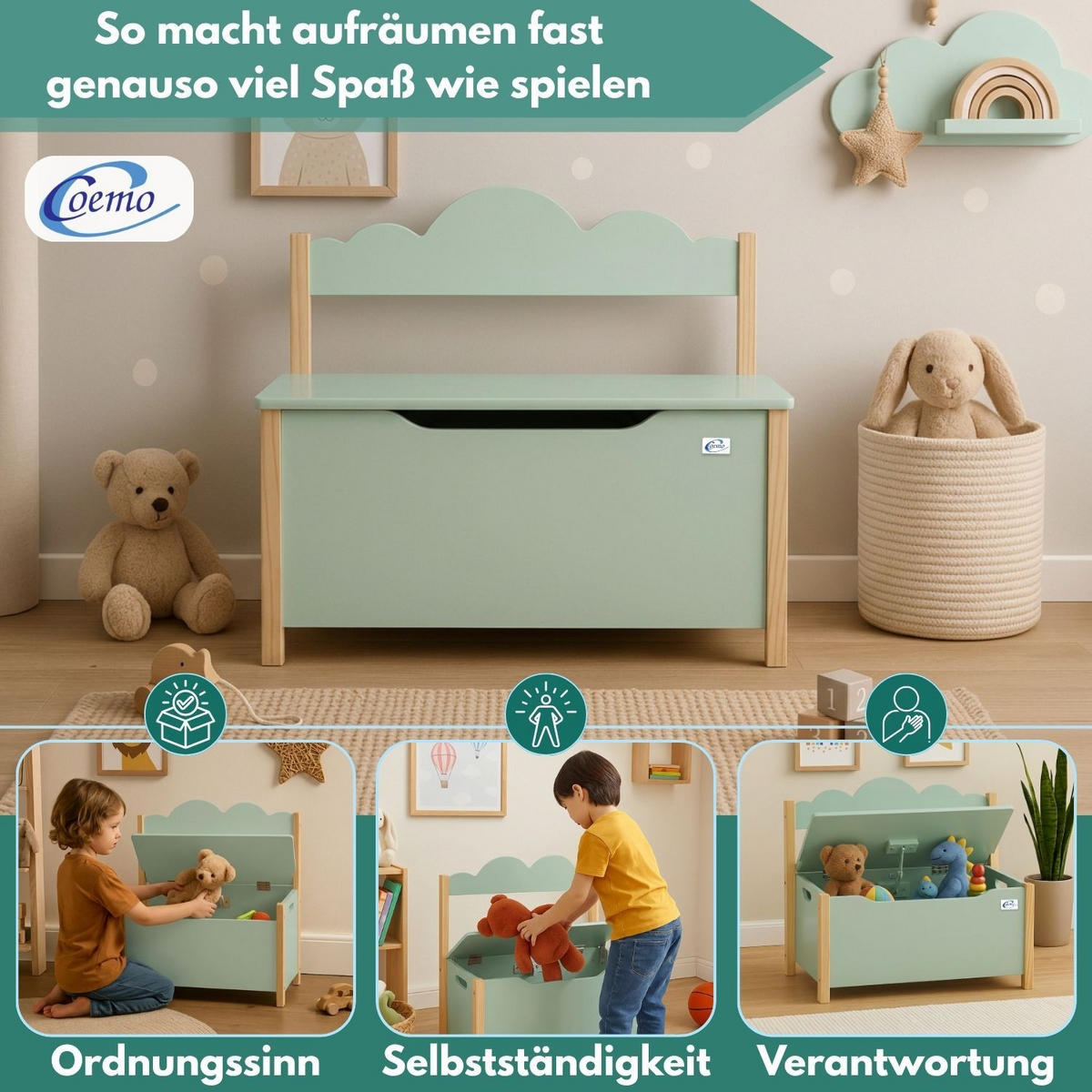 KINDERSITZBANK TRUDI Spielzeugtruhe in Weiß - Weiß, Holzwerkstoff (26/55/60cm) - Coemo
