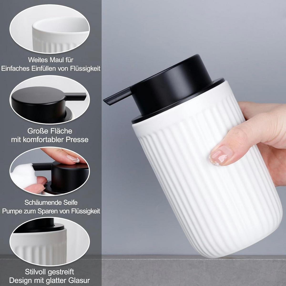 SEIFENSPENDER Keramik Weiß 350ml - Weiß, Keramik (8/14/8cm)