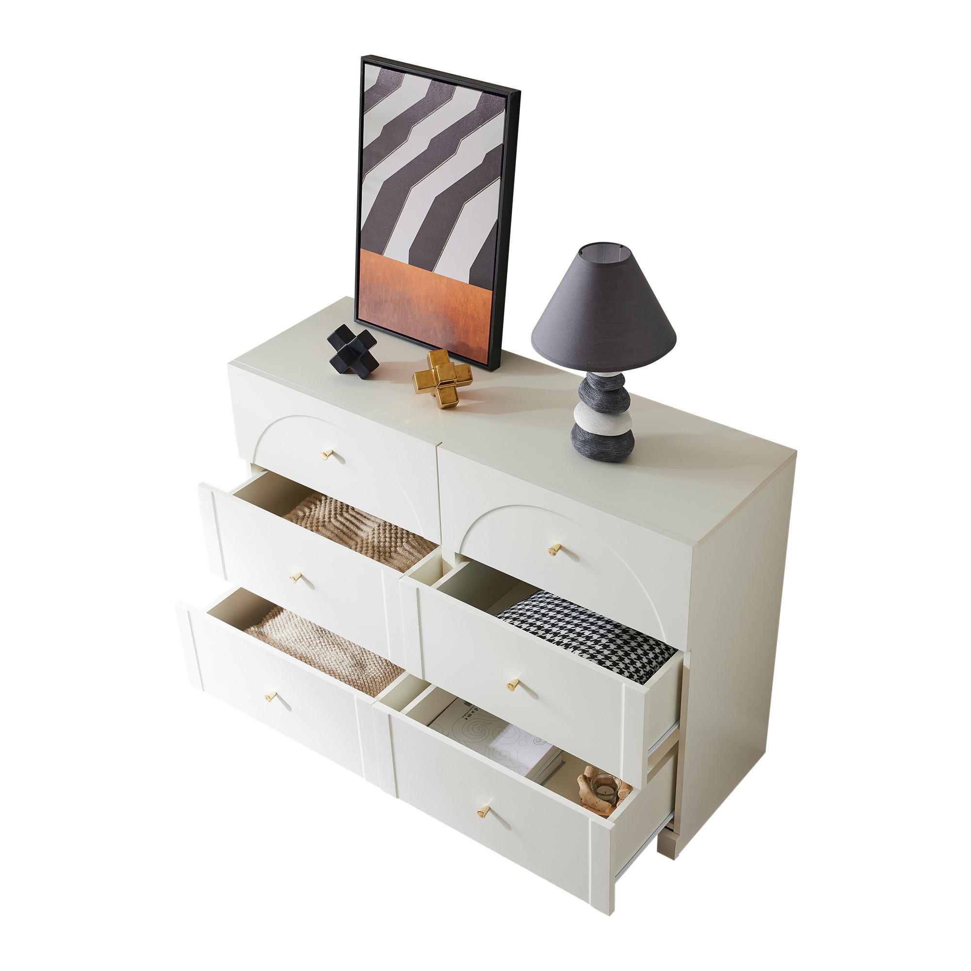 SIDEBOARD in Weiß Kommode mit 6 Schubladen Türkommode Stauraum für Wohnzimmer Schlafzimmer Flur ,B120/T40/H82cm - Weiß, Holzwerkstoff/Metall (120/82/40cm) - STILVORA