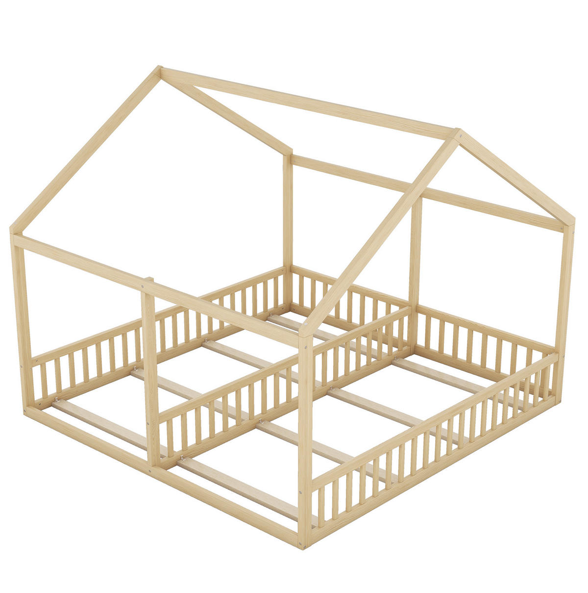 KINDERBETT aus Kiefer 204x187x168 cm Natur 2-in-1 Hausbett mit Absturzsicherung und Mittelgeländer - Naturfarben, Holz (90/200cm) - Modfu