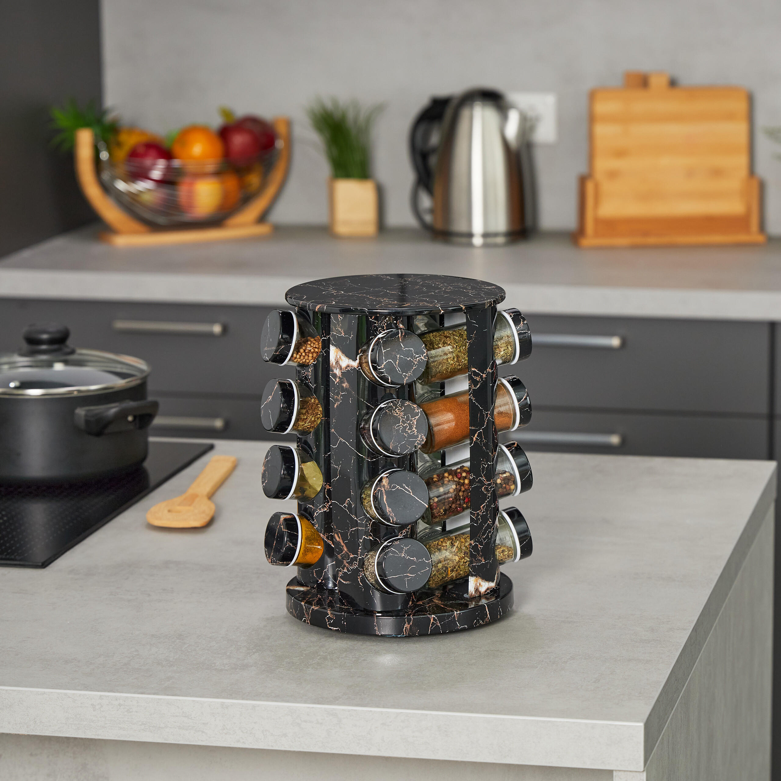 17tlg.GEWÜRZKARUSSELL - Multicolor, Glas/Kunststoff (19/27.5/19cm) - Relaxdays