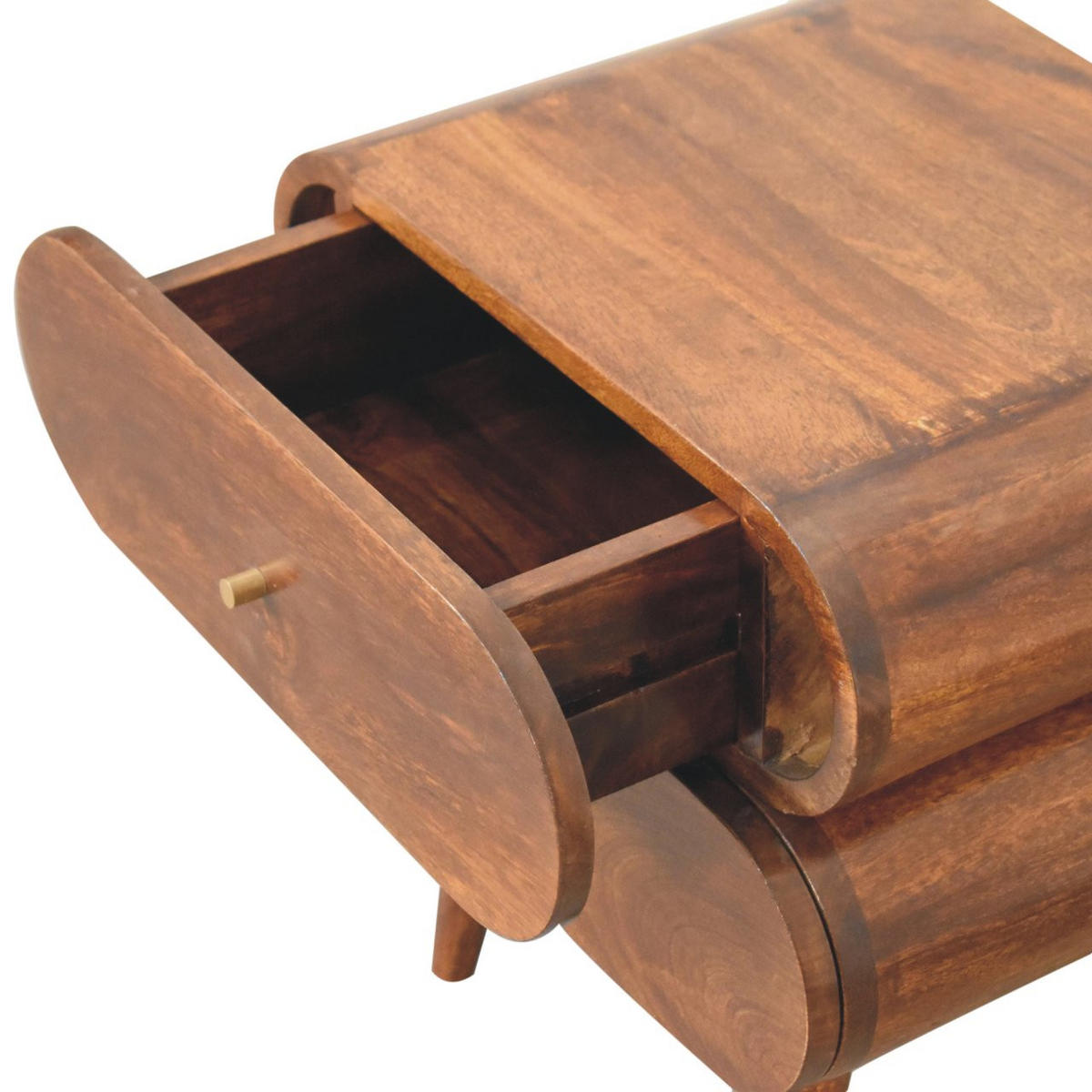 NACHTTISCH mit zwei Schubladen, nordischen Beinen, in Braun. - Messingfarben/Braun, Mangoholz/Holz (45/50/35cm) - Artisan Furniture