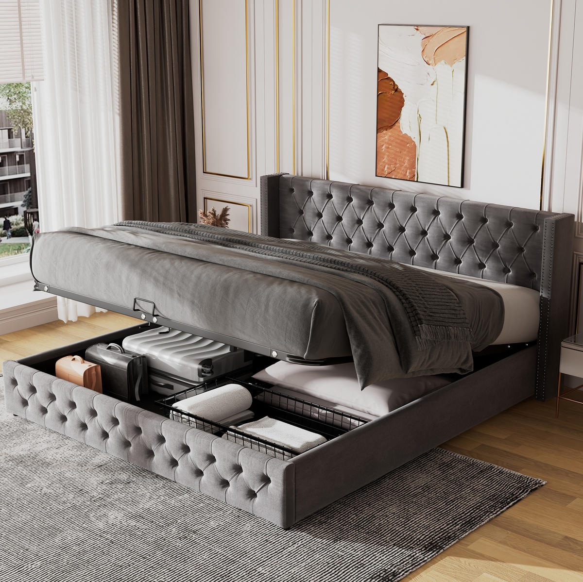 POLSTERBETT mit Bettkasten 180x200 cm Samt Grey - Grau, Metall (180/200cm) - Meubliv