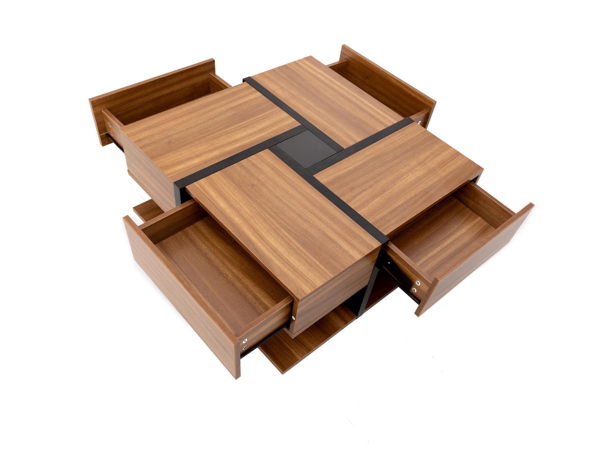 COUCHTISCH 78/78 cm mit 4 Schubladen und Ablageboden in Schwarz/Natur - Naturfarben, Holzwerkstoff (78/78/36cm) - BEAOK
