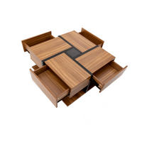 COUCHTISCH 78/78 cm mit 4 Schubladen und Ablageboden in Schwarz/Natur - Naturfarben, Holzwerkstoff (78/78/36cm) - BEAOK