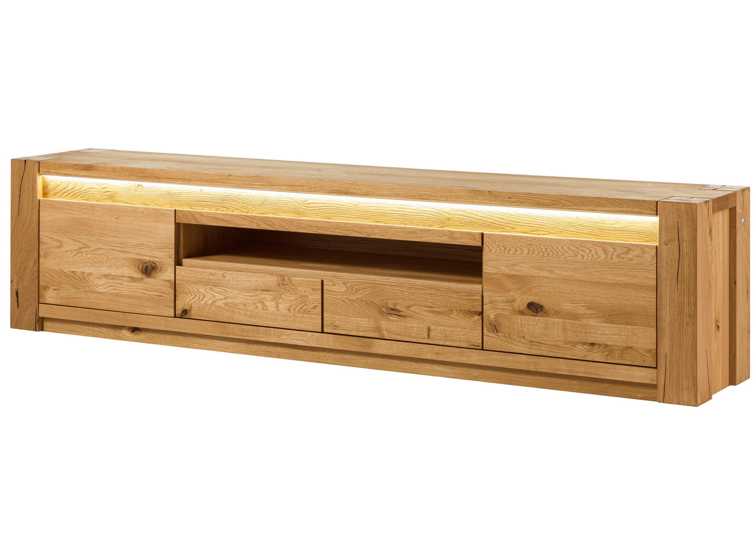 TV-BOARD Wildeiche 223x40x53 natur geölt KENT #132 - Hellbraun, Holz (223/53/40cm) - Massivmoebel24