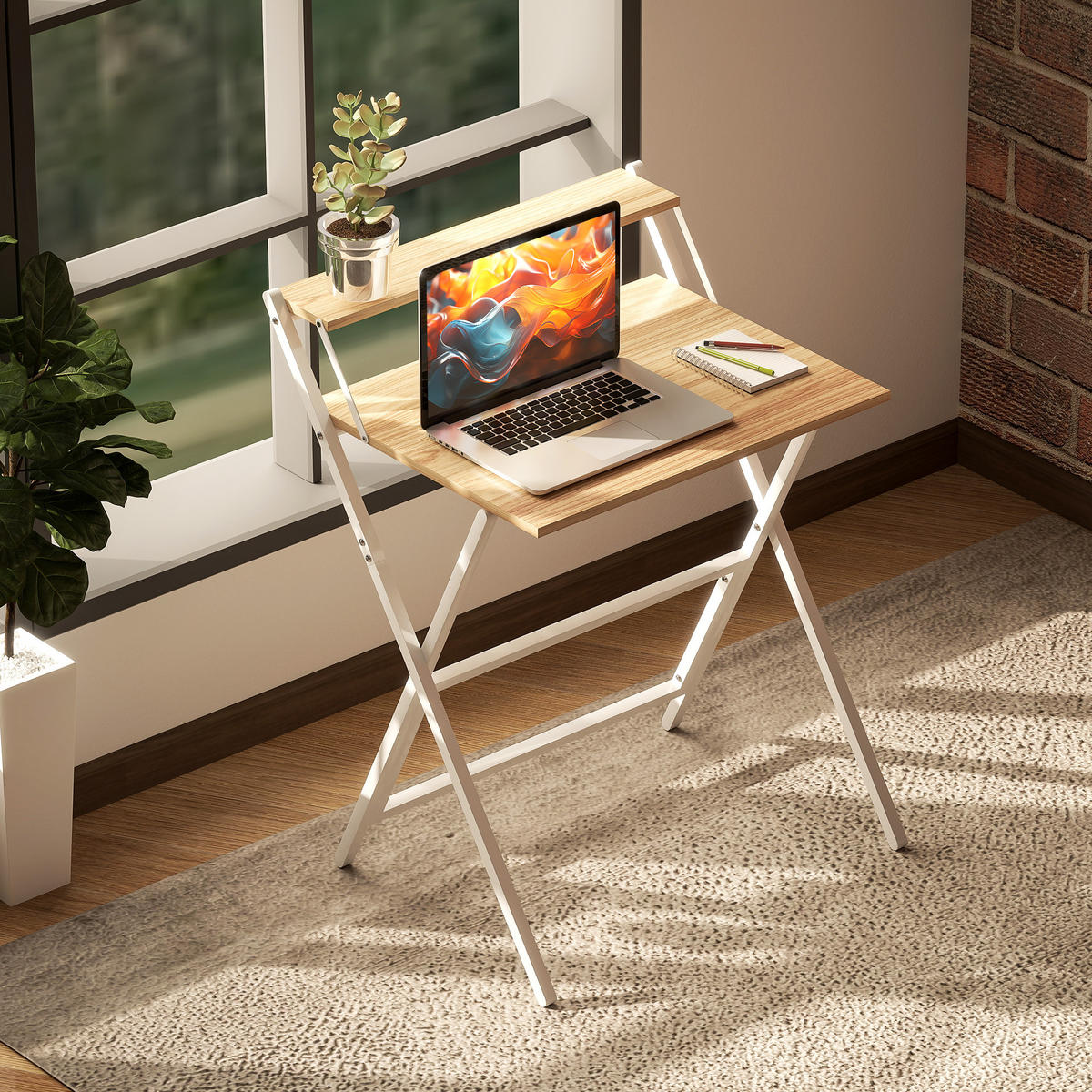 SCHREIBTISCH Stahl MDF Naturholz - Weiß/Naturfarben, Holzwerkstoff (62/70/86.5cm) - HOMCOM