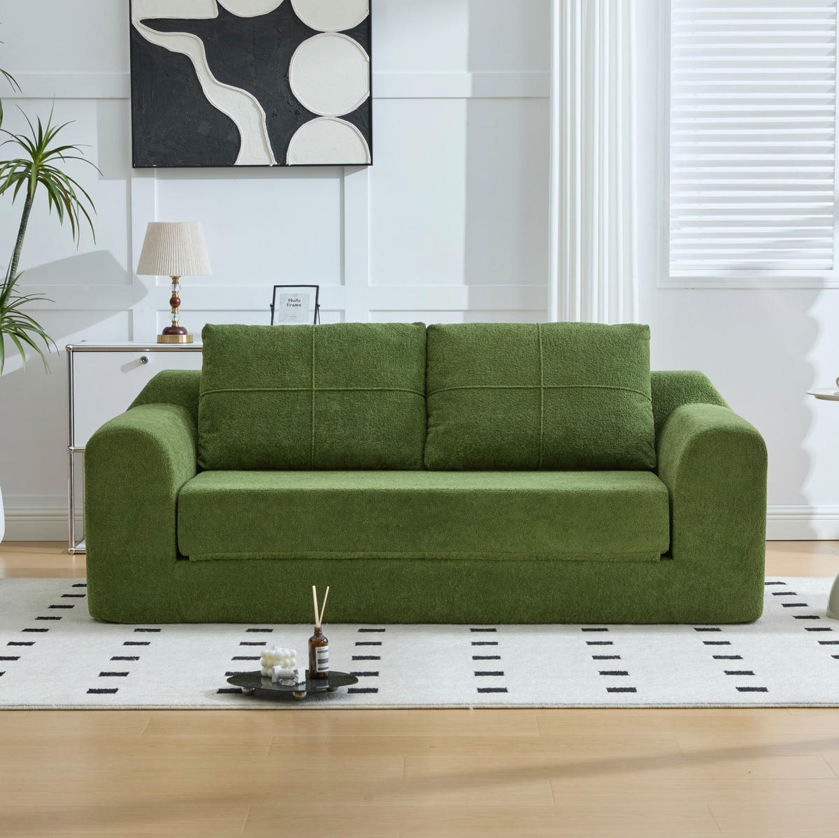 SCHLAFSOFA 179/95/79 cm 2-in-1 klappbar aus Stoff mit Armlehnen, Armeegrün - Grün, Textil (178/61.5/96cm) - Redom
