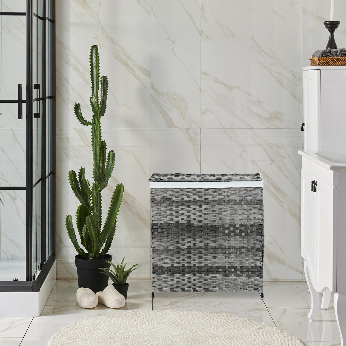 WÄSCHEKORB - Grau, Kunststoff/Textil (58/60/34cm) - Relaxdays