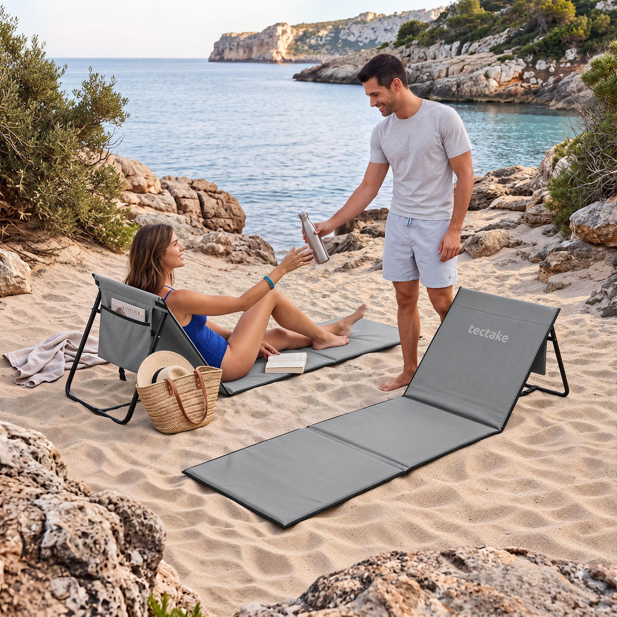 STRANDMATTE 2er Set Mina, inkl. Aufbewahrungstasche, grau/blau - Blau/Grau, Textil (52.5/1.7/157cm) - tectake