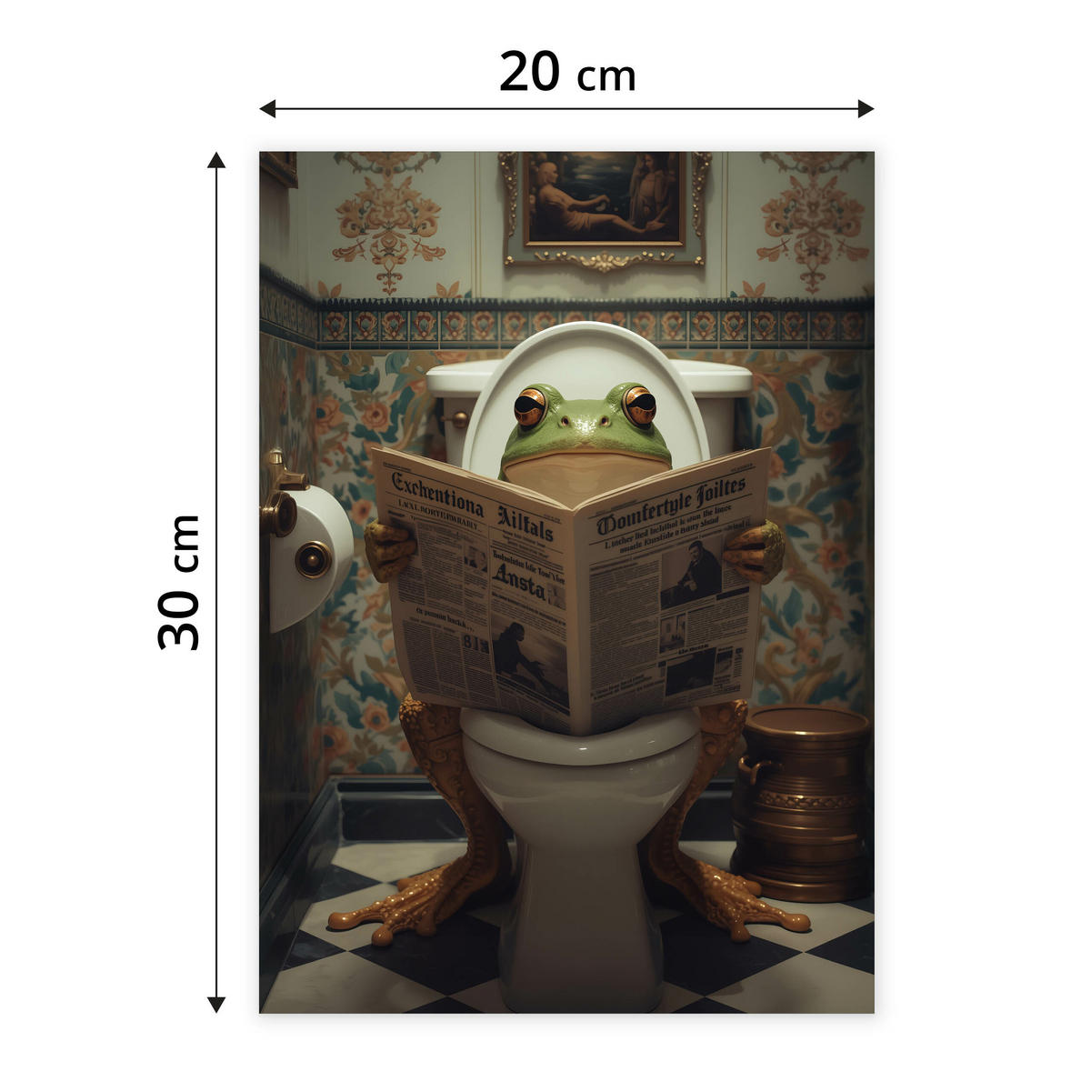 POSTER für WC Badezimmer FROSCH in Toilette Retro Zeitung Abstraktion 20x30cm - Beige/Schwarz, Papier (20/30/30cm) - Muralo