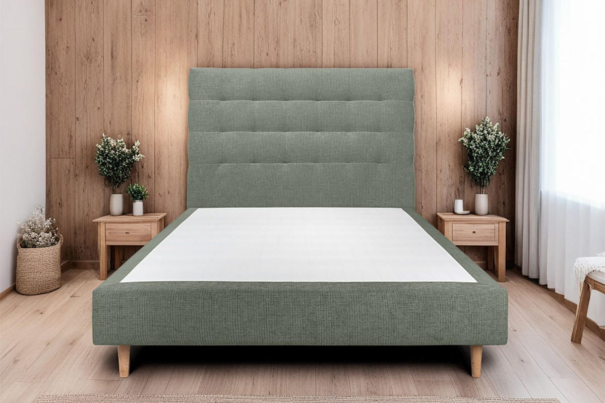 KOPFTEIL gepolstert - Gesteppt – Khakigrüner Stoff - 150 cm - Beige/Olivgrün, Holz (150/120/10cm) - Sommeil de Plomb