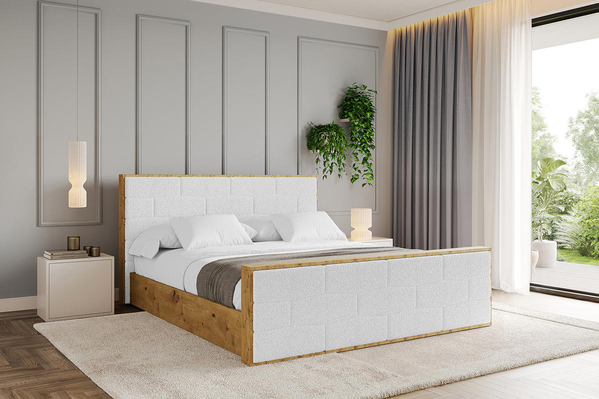 POLSTERBETT mit Bettkasten, Fußteil und Lattenrost, Boxbett mit Matratze H3/H4 - ENZO8-Z 120x200 Weiß - Weiß, Holzwerkstoff/Textil (120/200cm) - ALTDECOR