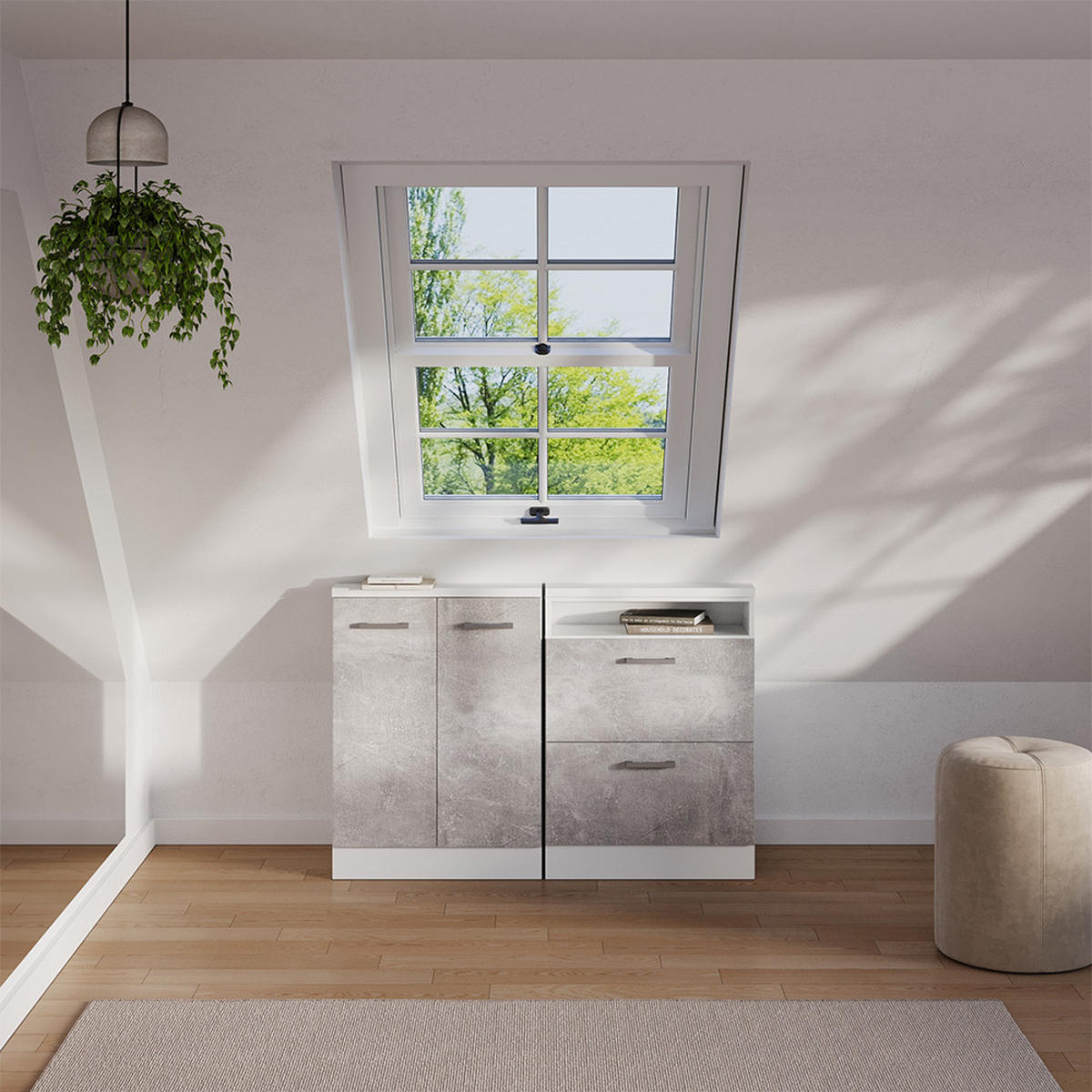 DACHSCHRÄGENSCHRANK Rion Beton mit 2 Türen - Grau, Holzwerkstoff (60/81.6/46cm) - Vicco