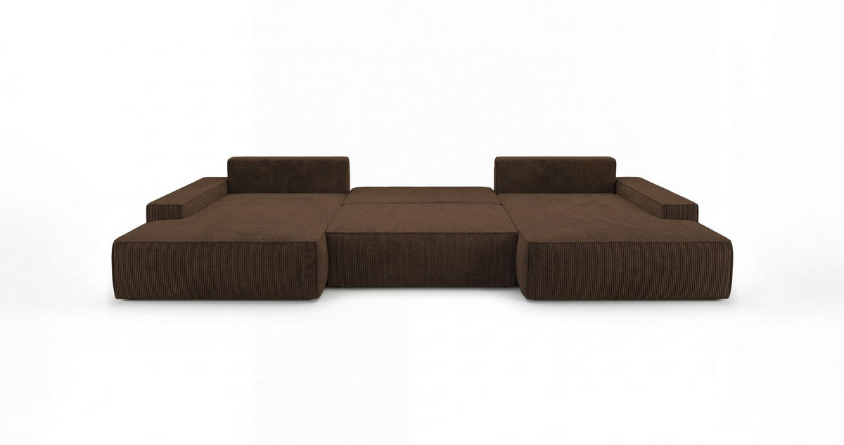 WOHNLANDSCHAFT VERONA U-Form braun Cord Poso 6 - Schlaffunktion, Bettkasten - Braun, Textil (385/86/185cm) - Cornero