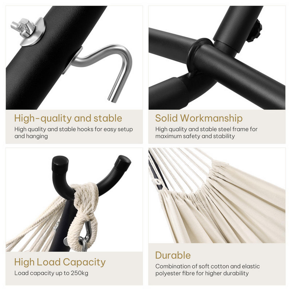 DOPPEL-HÄNGEMATTE mit Gestell – 250 kg, 2 Personen - Beige, Metall (106/100/280cm) - Auledio