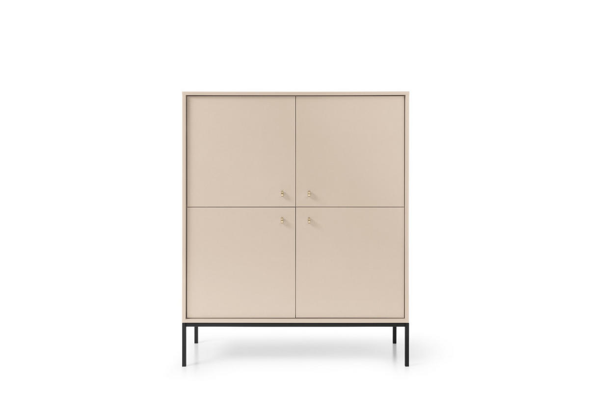 HIGHBOARD Molly Beige, Schwarze Beine, Hochkommode - Beige/Schwarz, Holzwerkstoff/Metall (104/125/39cm) - Bettso