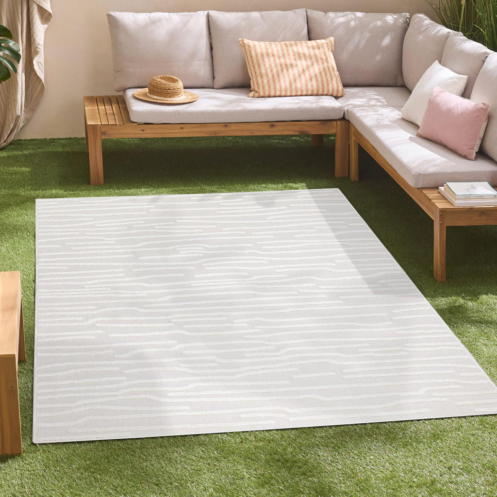 Thumbnail - carpet city Outdoor-Teppich, Creme, Textil, Gestreift, Rechteckig, 160x230 cm, Oeko-Tex® Standard 100, pflegeleicht, UV-...