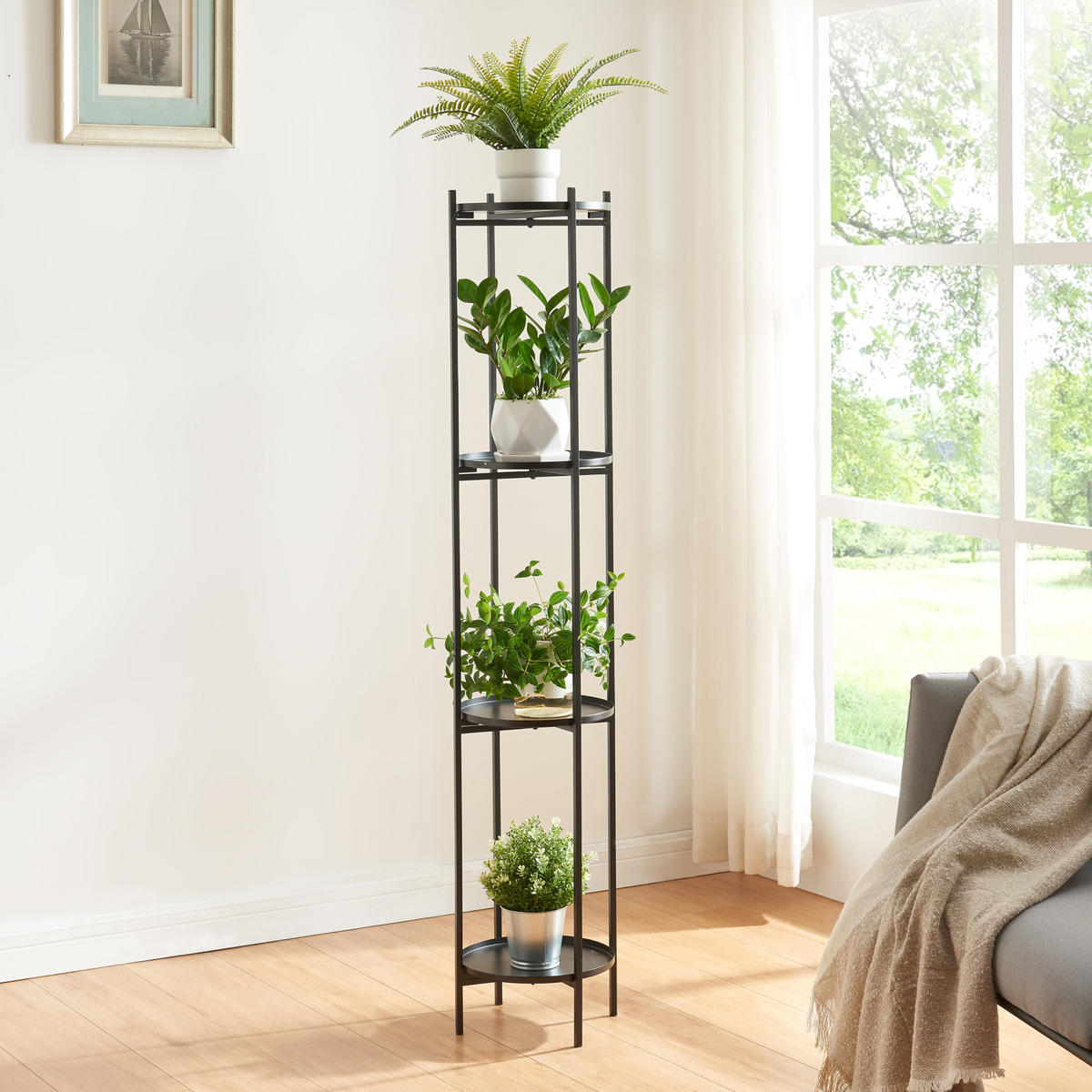 PFLANZENREGAL Tuusula - Schwarz, Metall (25/25/134cm) - [en.casa]