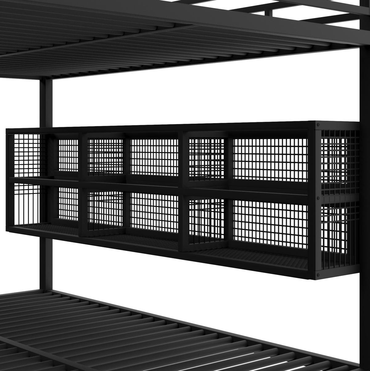 ETAGENBETT 140/200 cm Schwarz mit 6 Stauraumschränken und LED - Schwarz, Metall (140/200cm) - MIVRAY