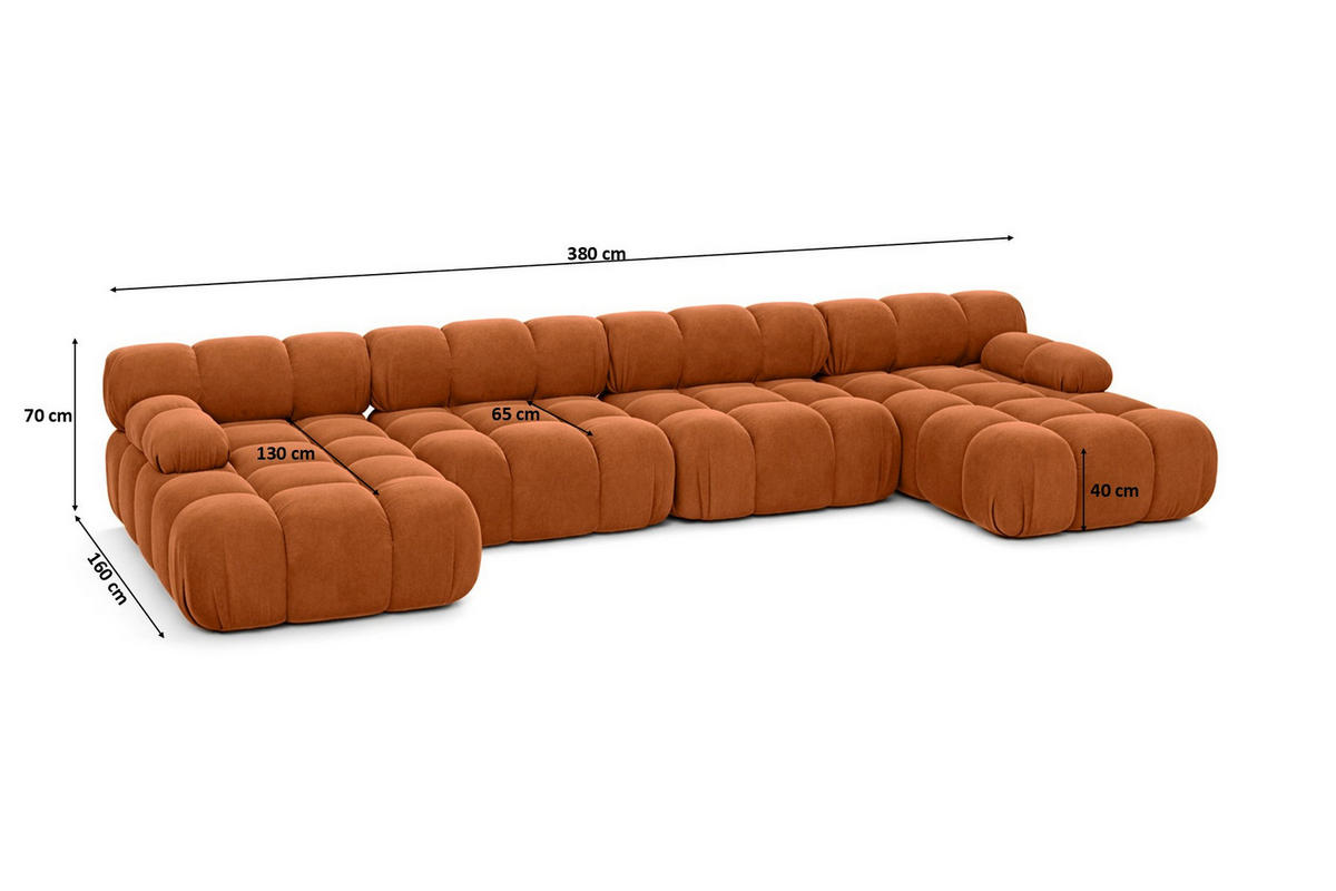ECKSOFA U-Form XL, Stoff Velours Salvador, Braun, Selia U XL - Braun, Holz (380/70/160cm) - Kaiser Möbel