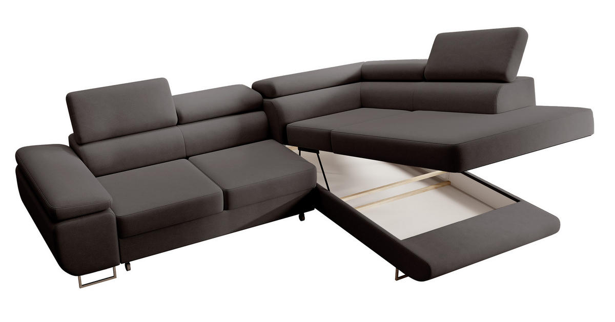 ECKSOFA Stevil Dunkelgrau Velours - Dunkelgrau/Silberfarben, Textil/Metall (275/203cm) - Selsey