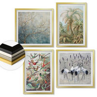 WANDBILDER 4er Set - 50x50 cm & 40x60 cm Goldrahmen - Tropische Pflanzen, Vögel, Natur - Goldfarben, Kunststoff (50/50cm) - ArtPrintCave
